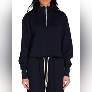 Les Tien Haley Crop Half Zip Pullover Structured Fleece Top Navy, Sz XS, NEW!